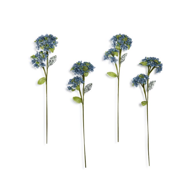 Blue Hydrangea Beaded Flower Stem, Set of 4 - {current_domain}