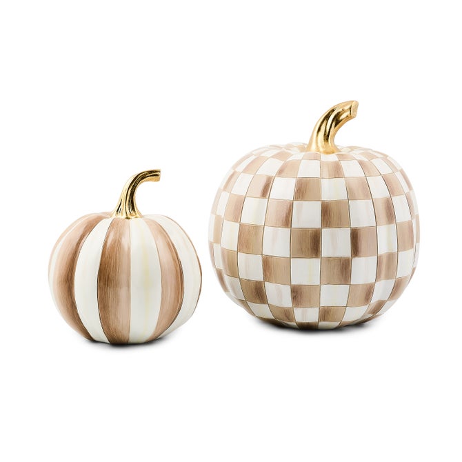 Classic Mocha Stripe Small & Check Medium Pumpkin Set - {current_domain}