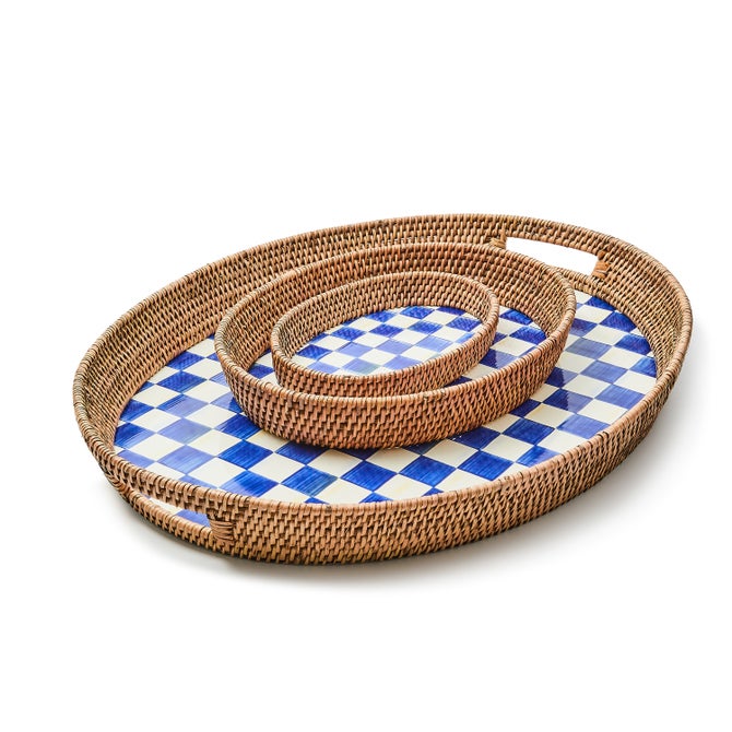 Royal Check Small Enamel & Rattan Serving Tray - {current_domain}