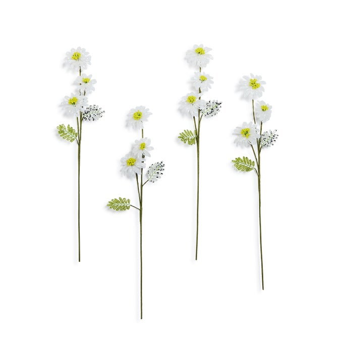 White Daisy Beaded Flower Stem, Set of 4 - {current_domain}