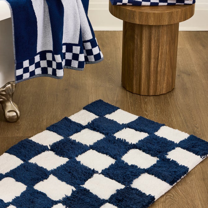 Checkerboard Navy Bath Rug - {current_domain}
