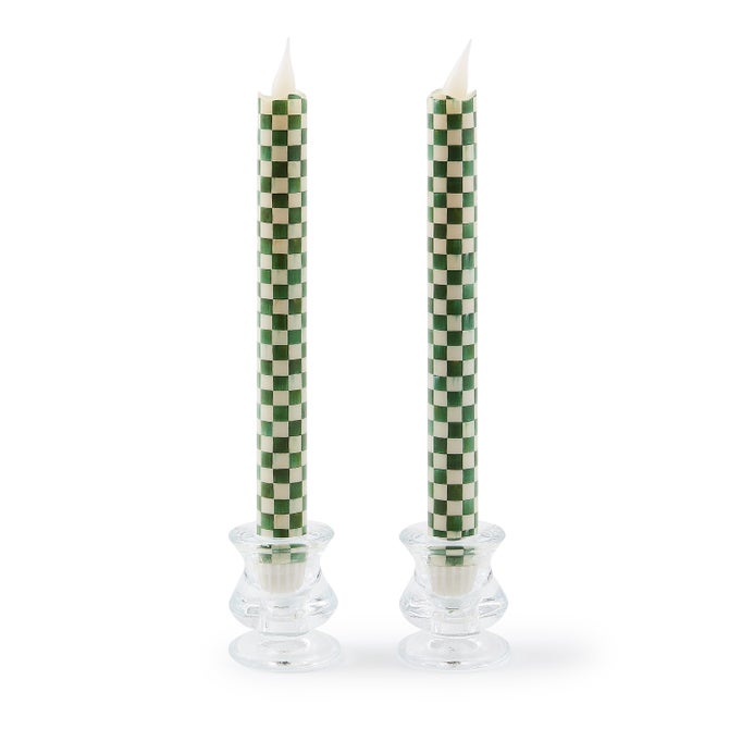 Emerald Check Flameless Dinner Candles, Set of 2 - {current_domain}