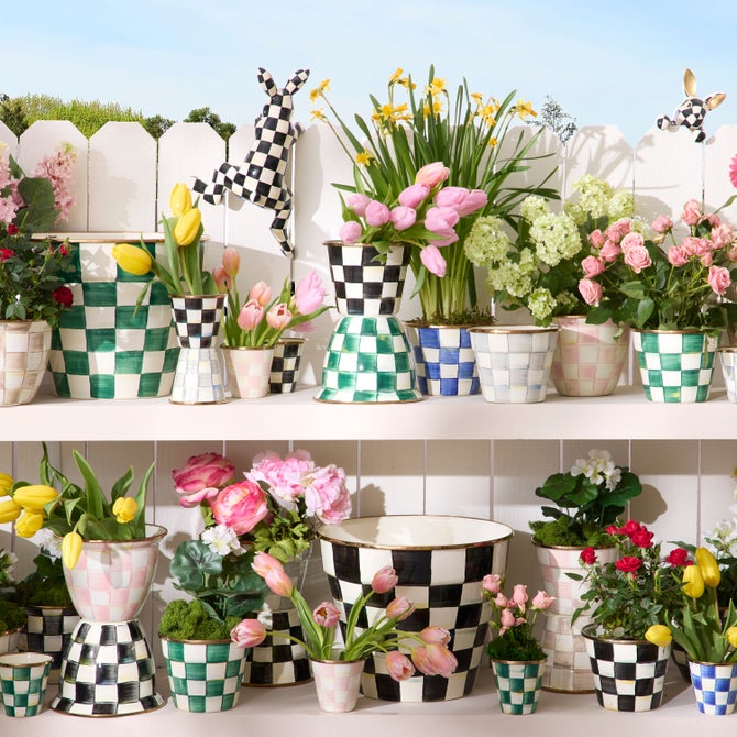 Enamel Check Large Flower Pot - {current_domain}