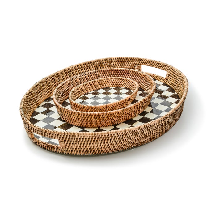 Courtly Check Enamel & Rattan Party Tray - {current_domain}