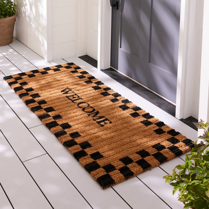 Welcome Checked Double Door Entrance Mat - {current_domain}