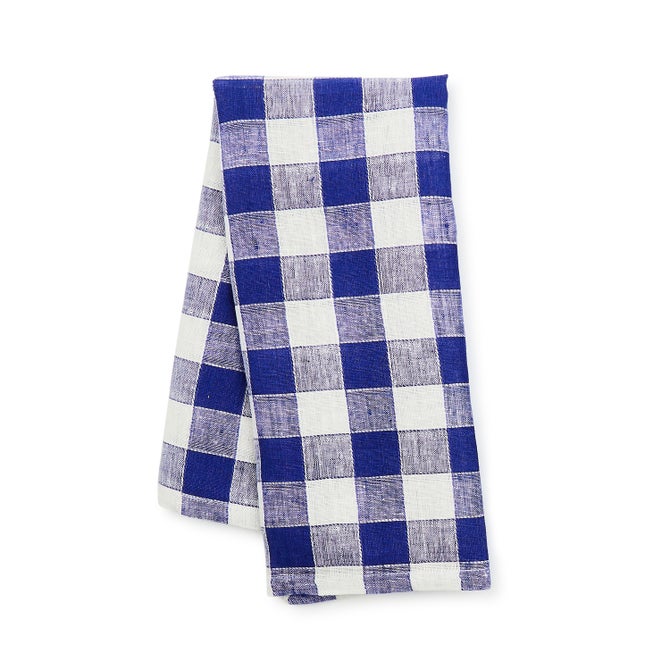 Navy Check Linen Dish Towel - {current_domain}