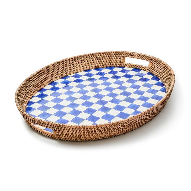 Royal Check Enamel & Rattan Party Tray - {current_domain}