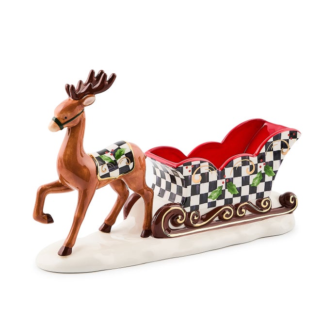 Holly Deer Sleigh Ceramic Candy Dish - {current_domain}