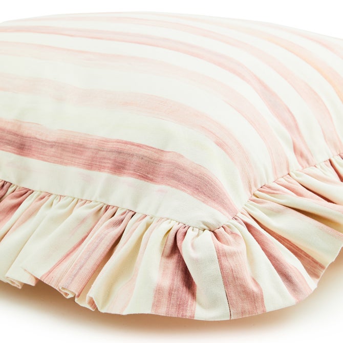 Rosy Stripe Ruffle Throw Pillow - {current_domain}