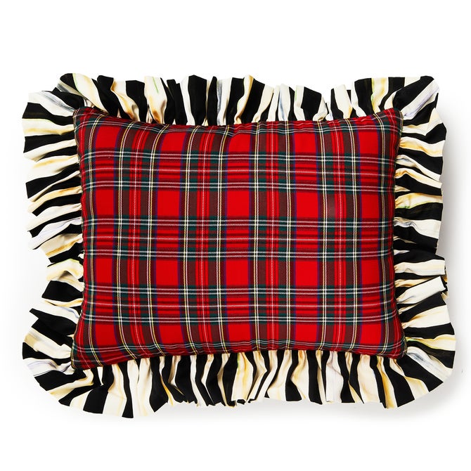 Red Tartan & Stripe Ruffle Lumbar Pillow - {current_domain}