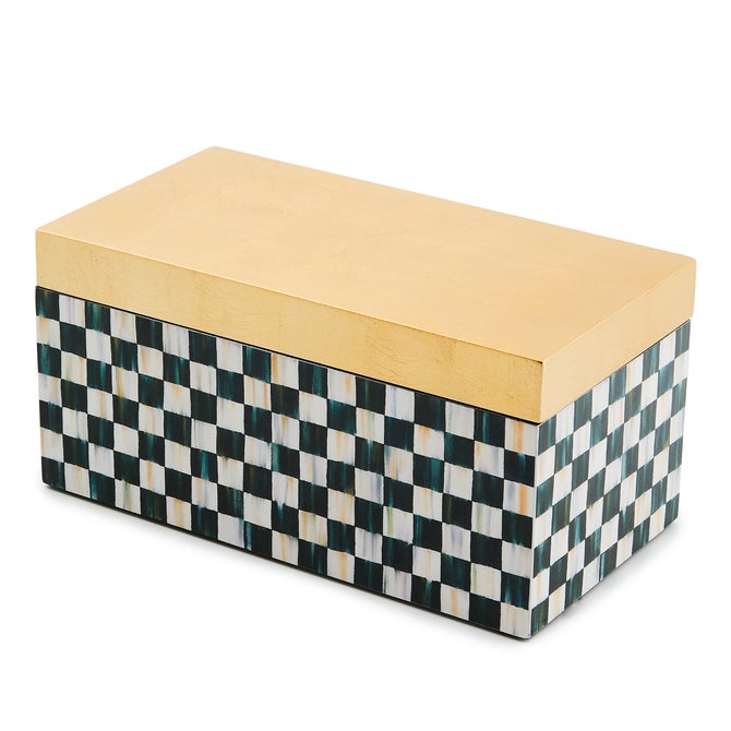 Courtly Check Large Lacquer Decorative Box with Gold Hinged Lid - {current_domain}