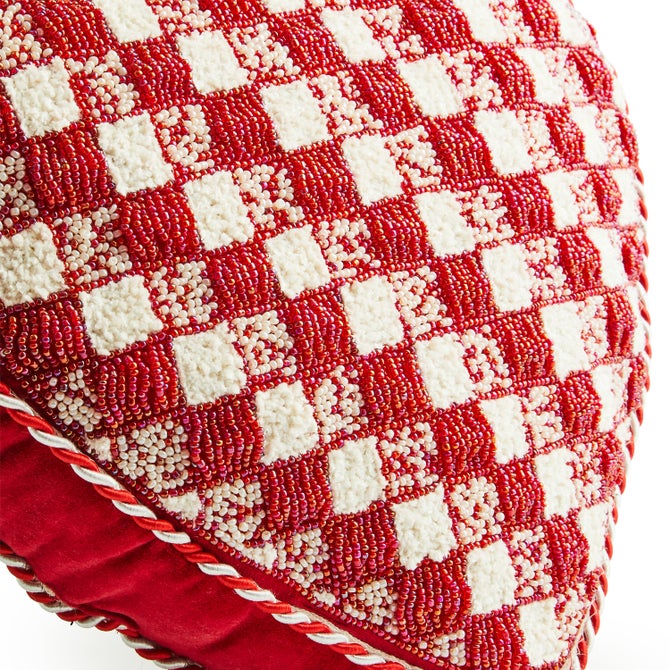Red and White Check Heart Shaped Throw Pillow - {current_domain}