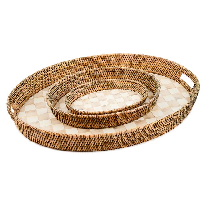 Mocha Check Enamel & Rattan Party Tray - {current_domain}