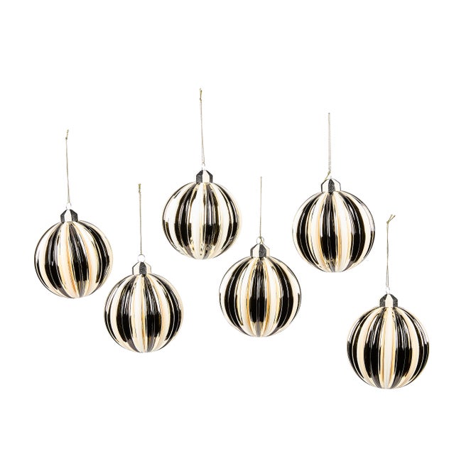 Courtly Noel Stripe Glass Ball Ornaments, Set of 6 - {current_domain}