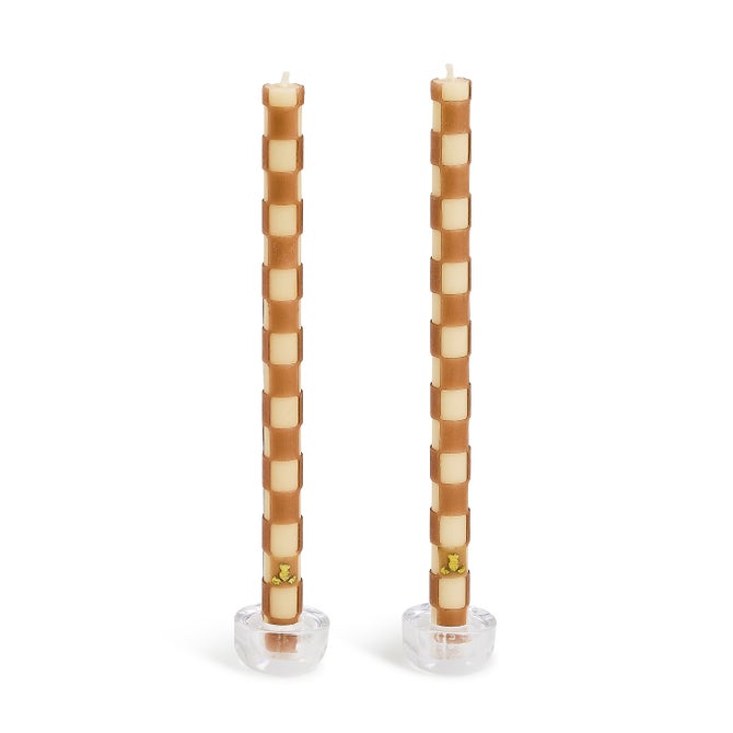 Mocha Check Dinner Candles, Set of 2 - {current_domain}