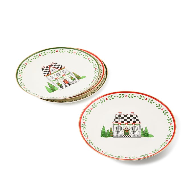 Holly Village Ceramic Dessert Plates, Set of 4 - {current_domain}