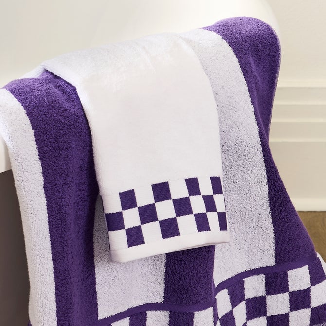 Hand Towel with Plum Check Border - {current_domain}