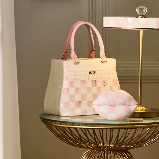 Rosy Check Doodles Handbag Vase - {current_domain}