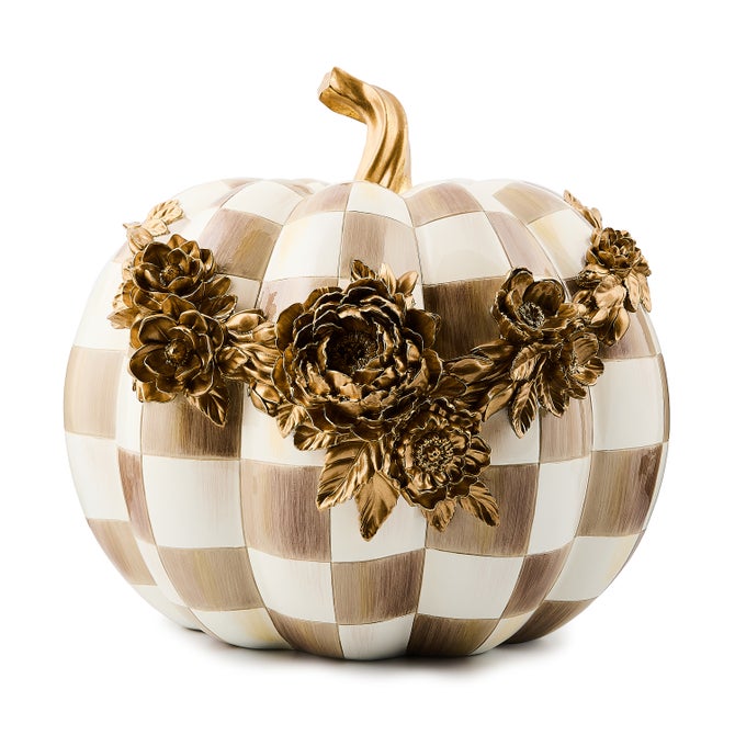 Mocha Check Floral Garland Pumpkin - {current_domain}