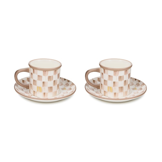 Mocha Check Espresso Cup & Saucer, Set of 2 - {current_domain}