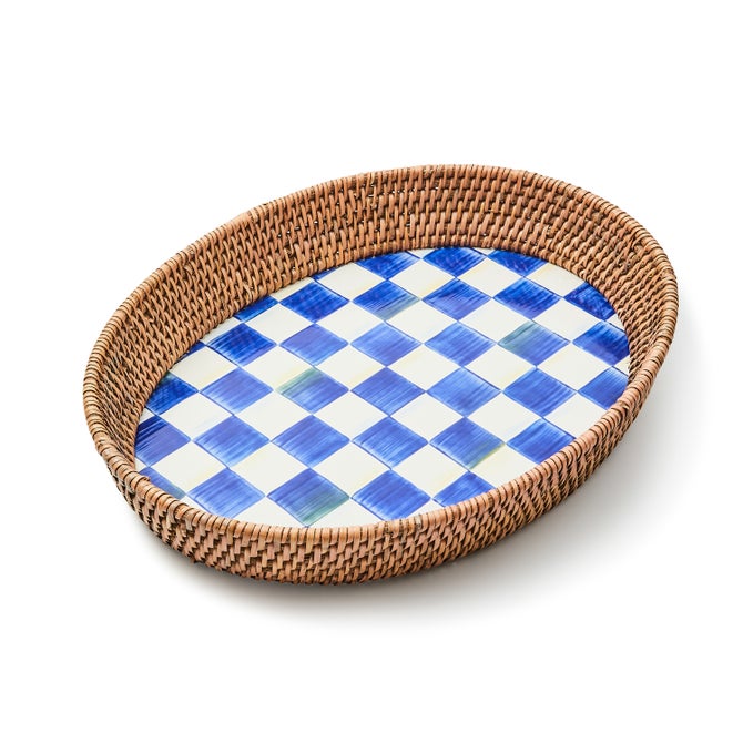 Royal Check Large Enamel & Rattan Serving Tray - {current_domain}