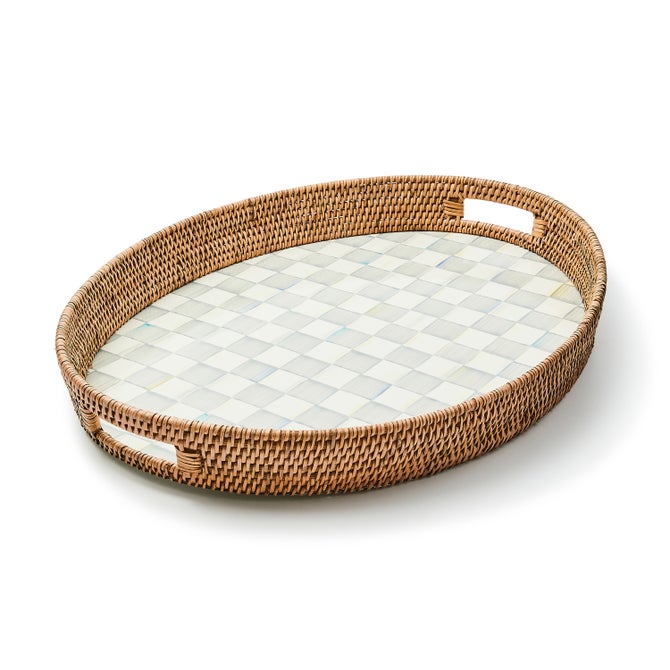 Sterling Check Enamel & Rattan Party Tray - {current_domain}