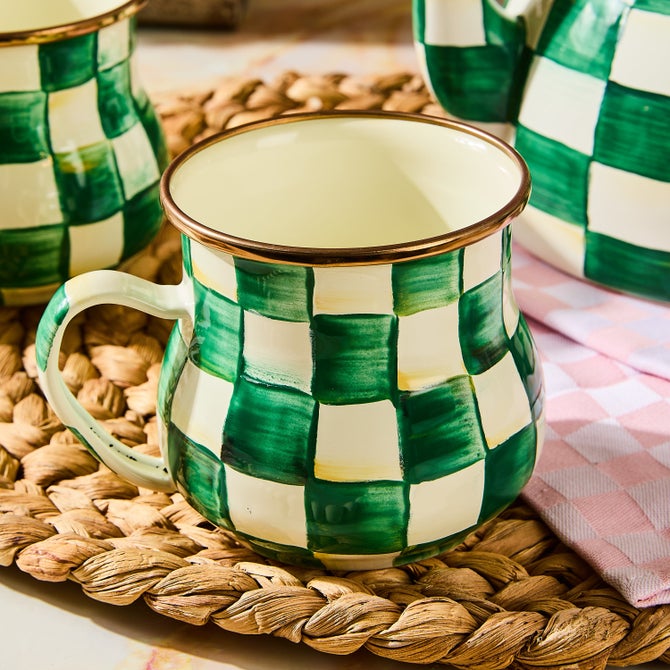 Check Enamel Mug - {current_domain}