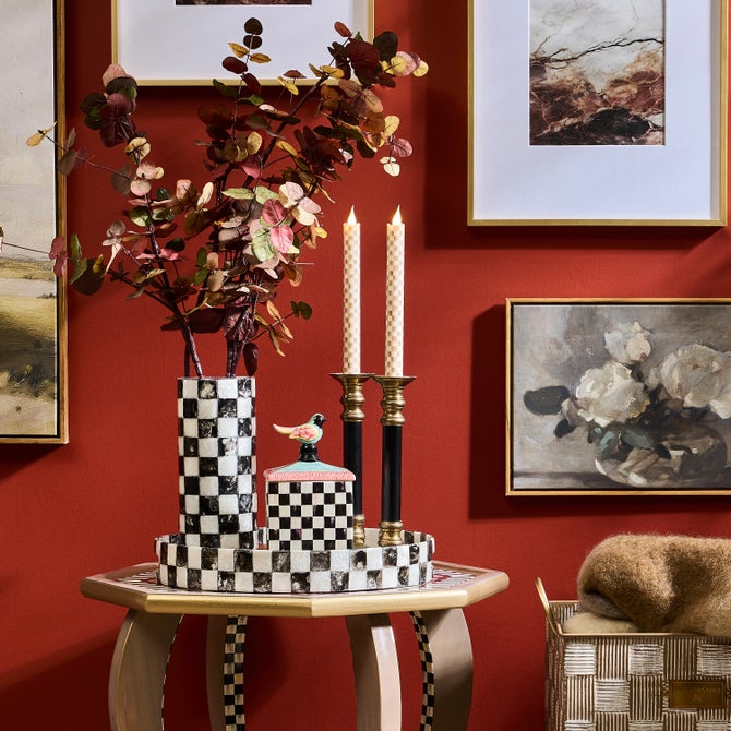 Mocha Check Flameless Dinner Candles, Set of 2 - {current_domain}