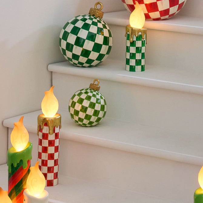 Light Green Check Tabletop Ornament - {current_domain}
