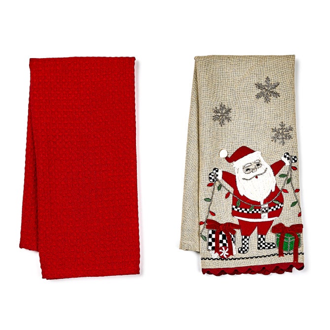 Santa with Tree Lights Embroidered Dish Towels, Set of 2 - {current_domain}