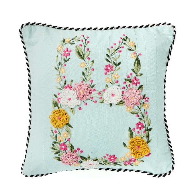 Floral Bunny Embroidered Throw Pillow - {current_domain}