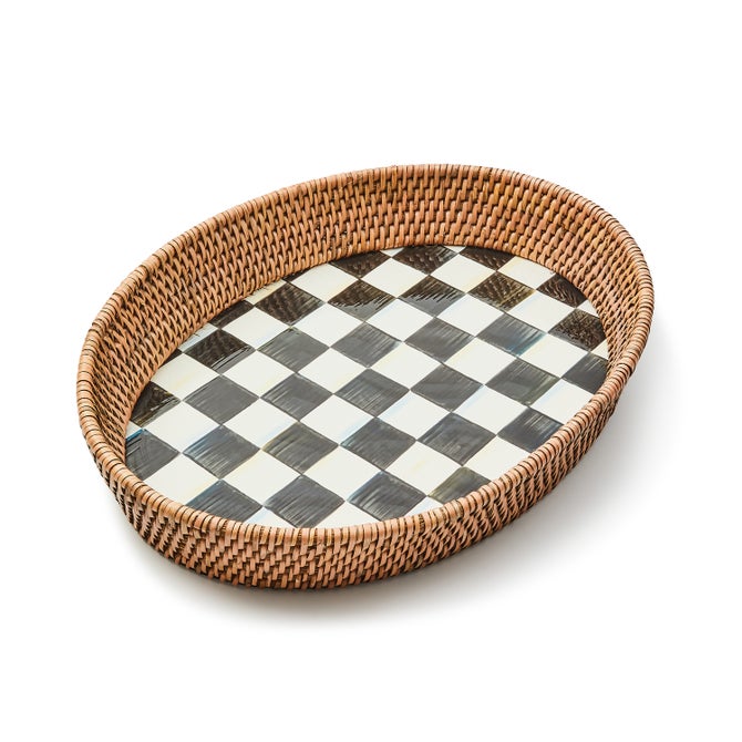 Courtly Check Large Enamel & Rattan Serving Tray - {current_domain}