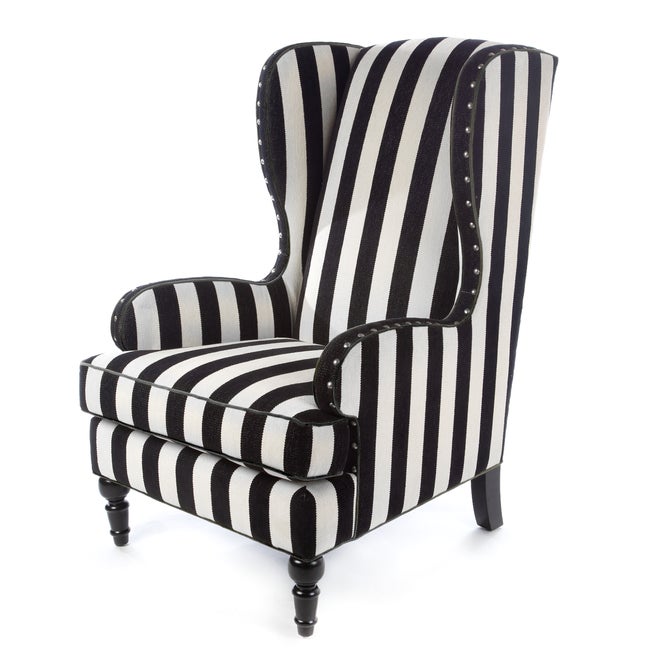 Marquee Black Stripe Chenille Wing Chair - {current_domain}