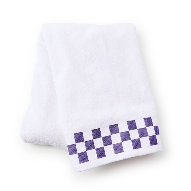 Bath Towel with Plum Check Border - {current_domain}