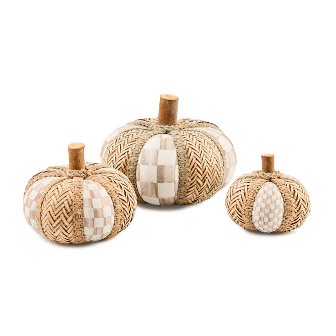 Mocha Check Rattan Pumpkins, Set of 3 - {current_domain}
