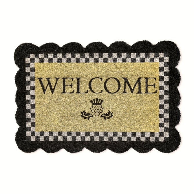 Black Scalloped Welcome Entrance Mat - {current_domain}