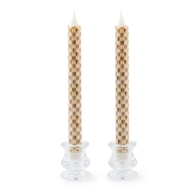 Mocha Check Flameless Dinner Candles, Set of 2 - {current_domain}