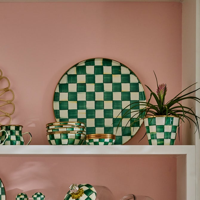 Check Enamel Serving Platter - {current_domain}