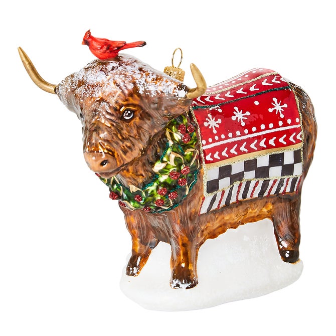 Cozy Christmas Highland Cow Glass Ornament - {current_domain}