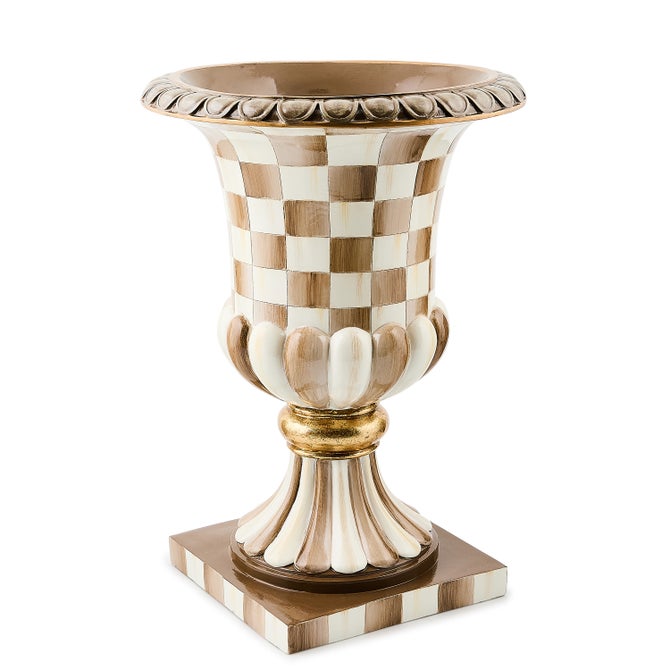 Mocha Check Tabletop Pedestal Urn - {current_domain}