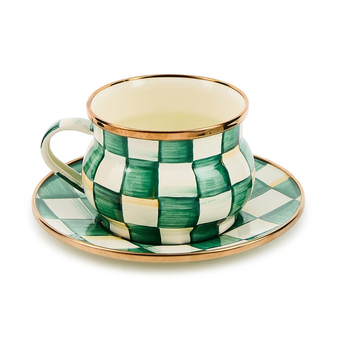 Emerald Check Teacup - {current_domain}