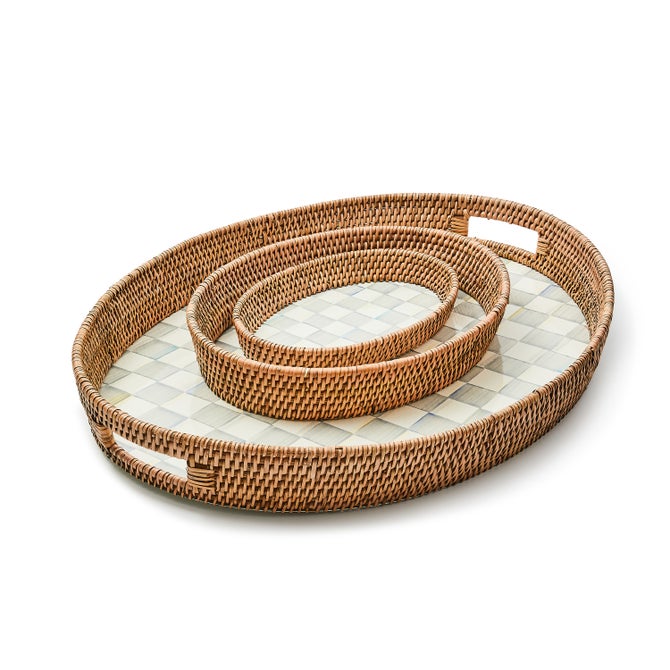Sterling Check Small Enamel & Rattan Serving Tray - {current_domain}