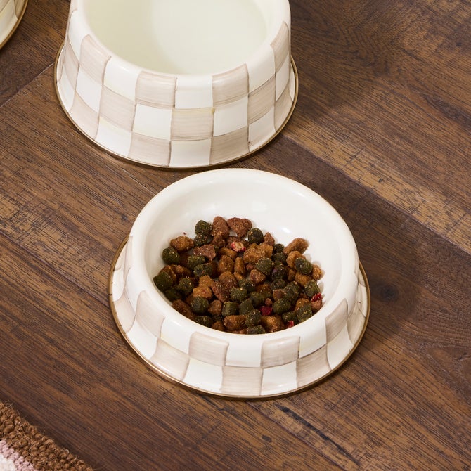 Mocha Check Small Pet Dish - {current_domain}
