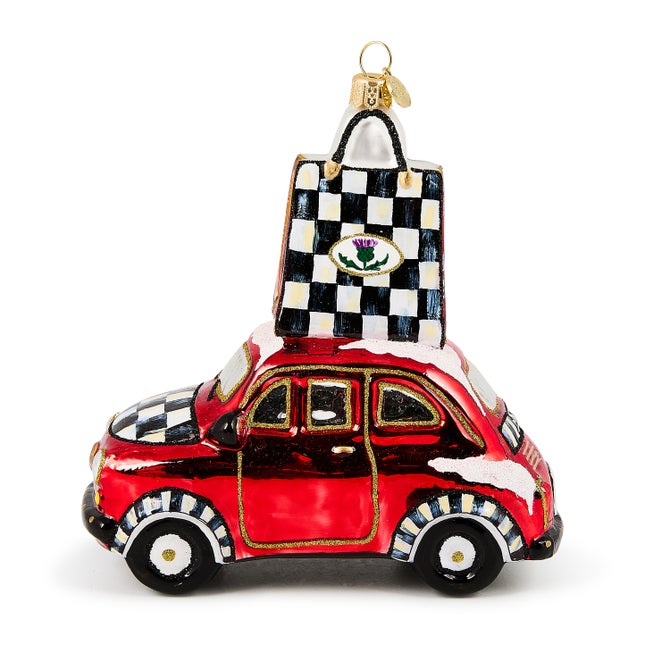Christmas Shopping Car Glass Ornament - {current_domain}