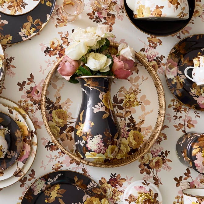 Wild Rose White Enamel & Rattan Round Serving Tray - {current_domain}