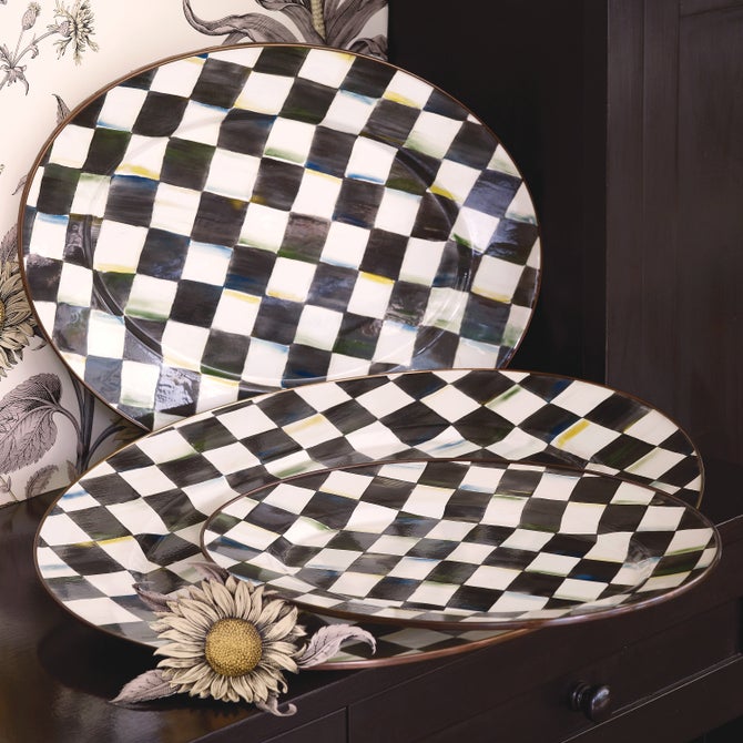 Check Enamel Oval Platter - {current_domain}