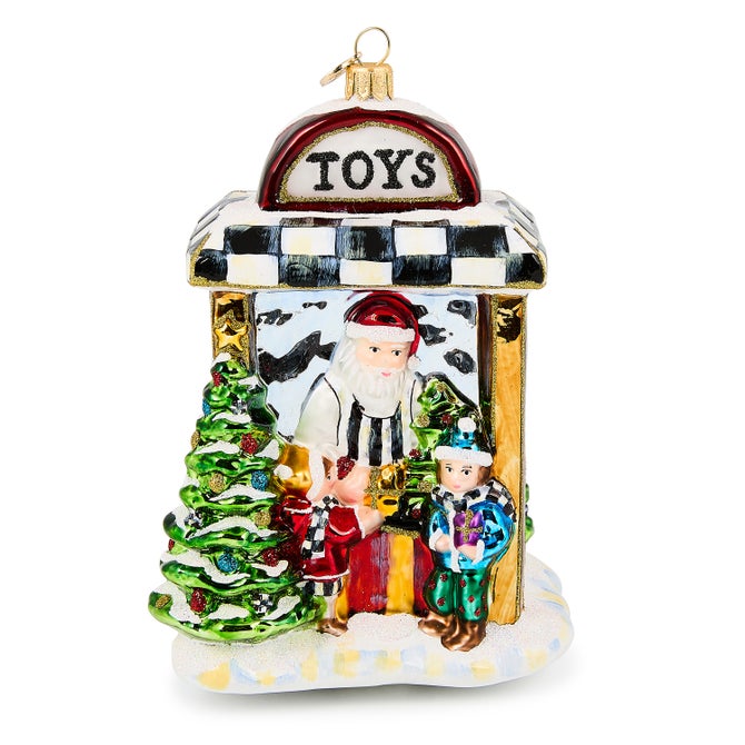 Santa's Toy Store Glass Ornament - {current_domain}