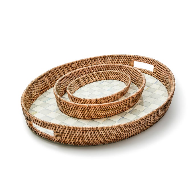 Sterling Check Enamel & Rattan Party Tray - {current_domain}