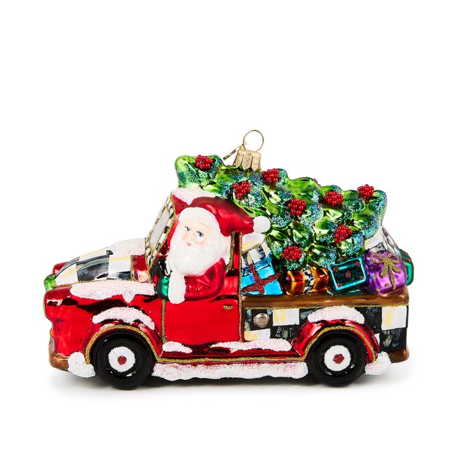 Santa's Hitting the Road Glass Ornament - {current_domain}