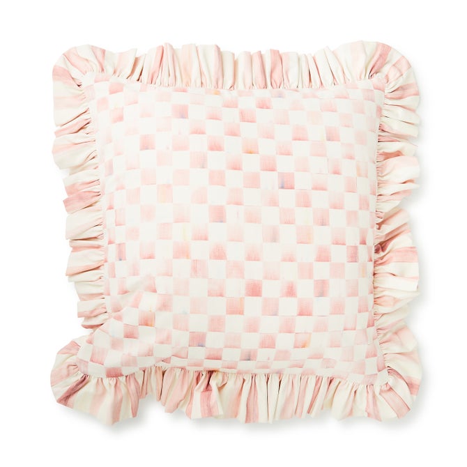 Rosy Check Ruffle Throw Pillow - {current_domain}